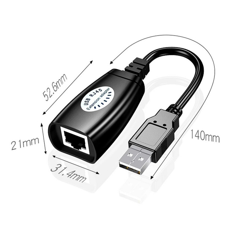 2 db USB-RJ45 LAN kábel hosszabbító adapter hosszabbító Cat5 felett RJ45 Cat6 patch kábel fekete hálózati tartozékok