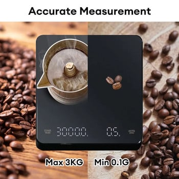 Ψηφιακή ζυγαριά καφέ με χρονοδιακόπτη οθόνη LED Espresso USB 3kg Μέγιστο βάρος 0,1g Μέτρα υψηλής ακρίβειας σε Oz/ml/g Ζυγαριά κουζίνας