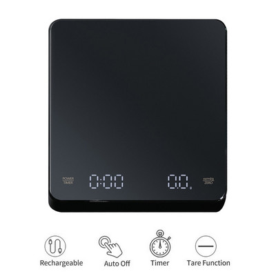 Skaitmeninės kavos svarstyklės su laikmačiu LED ekranu Espresso USB 3kg Maks.svoris 0,1g Didelio tikslumo matmenys oz/ml/g virtuvės svarstyklės