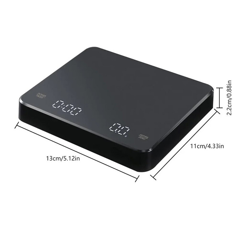 Skaitmeninės kavos svarstyklės su laikmačiu LED ekranu Espresso USB 3kg Maks.svoris 0,1g Didelio tikslumo matmenys oz/ml/g virtuvės svarstyklės