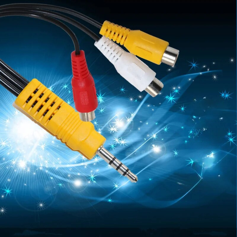 3,5 mm ligzda uz 3 RCA vīrišķo audio un video AV kabeli AUX stereo vads 3RCA standarta pārveidotāja vads skaļruņa TV kastes CD DVD atskaņotājam
