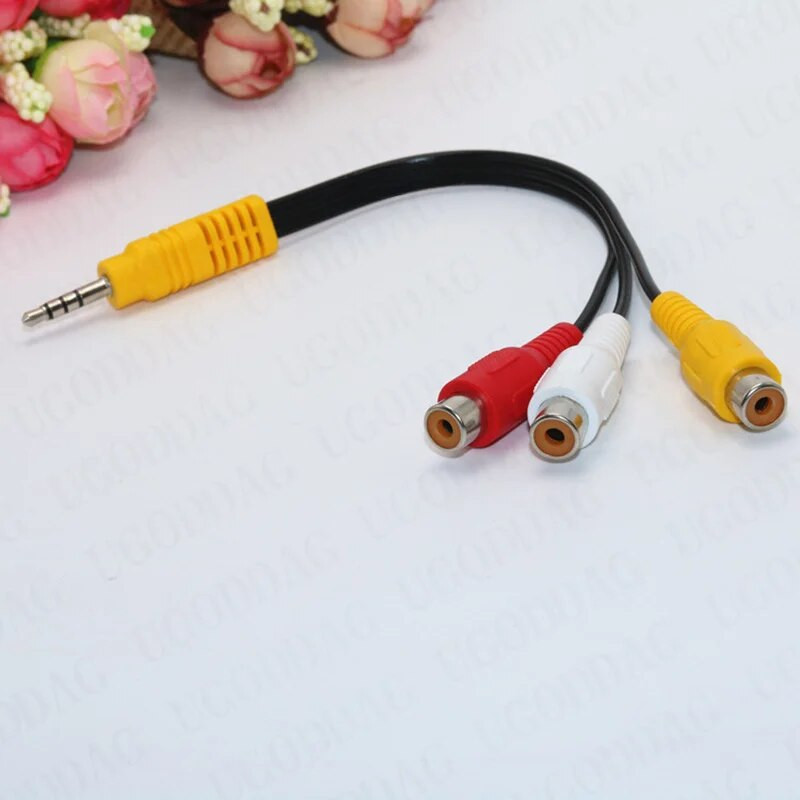 3,5 mm ligzda uz 3 RCA vīrišķo audio un video AV kabeli AUX stereo vads 3RCA standarta pārveidotāja vads skaļruņa TV kastes CD DVD atskaņotājam