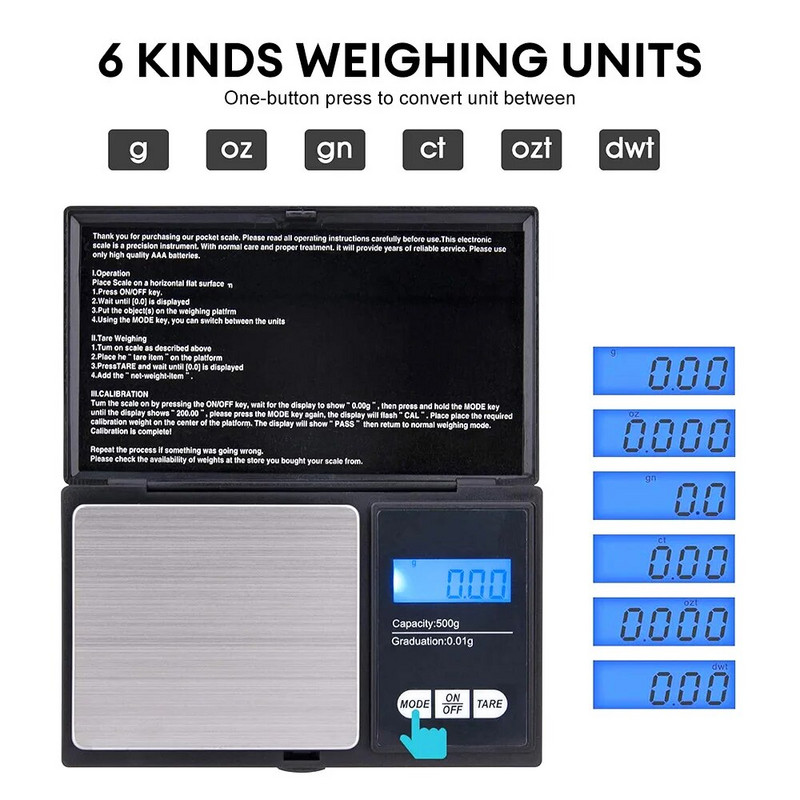 Papuošalų mini nerūdijančio plieno elektroninės svarstyklės skaitmeninės kišeninės svarstyklės auksinės gramų balansinės svarstyklės, nešiojamos kišeninės svarstyklės
