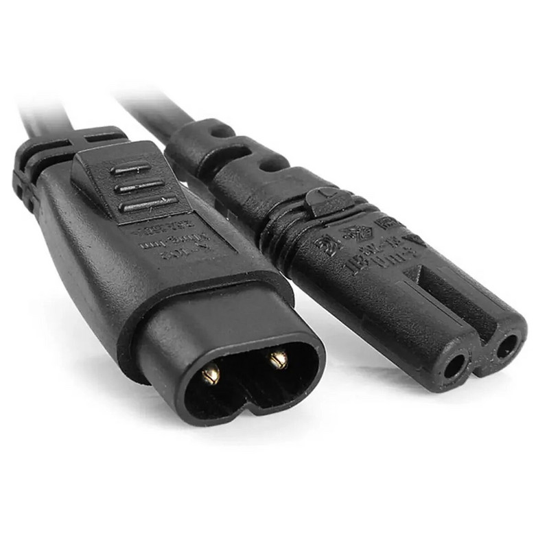 1 vnt. IEC 320 C8 2 kontaktų kištukas iki 2 x C7 lizdo Y padalintas maitinimo laidas Apie 28 cm IEC 320 C7–C8 ilginamieji laidai nuo C8 kištuko iki C7 lizdo