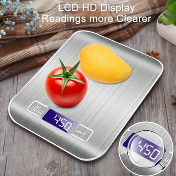 Ψηφιακή οθόνη LCD 5/10 KG Ηλεκτρονική ζυγαριά κουζίνας Πάνελ από ανοξείδωτο χάλυβα φόρτιση USB Ακριβής Μικρή Πλατφόρμα Ζυγαριά Φορητή