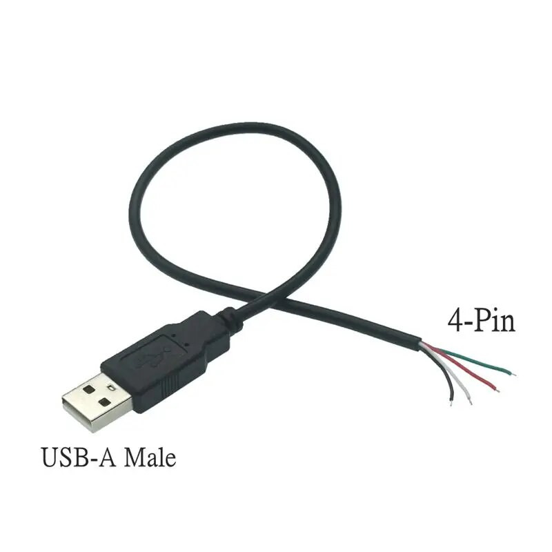 0,3 m/1 m/2 m barošanas avota kabelis 2 kontaktu USB 2.0 A sieviešu vīrišķā 4 kontaktu vadu ligzdas lādētāja uzlādes vada pagarinātāja savienotājs, DIY 5 V līnija