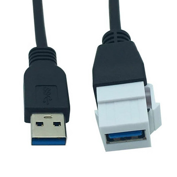 Keystone Jack Съединител Съединител Кабел Адаптер USB 3.0 A мъжки (женски) към женски удължителен преобразувател 0,2 м