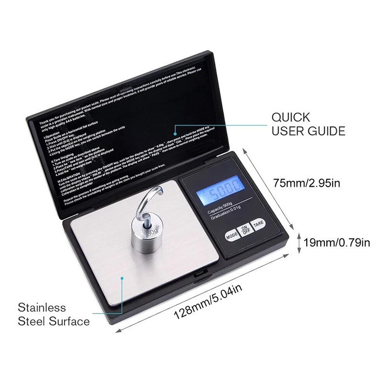 500g/0,01g papuošalai Mini nerūdijančio plieno elektroninės svarstyklės Skaitmeninės kišeninės svarstyklės Gold Gram Balance Svarstyklės Nešiojamos Svarstyklės 1vnt