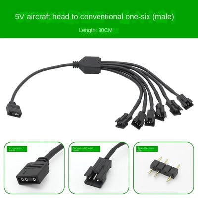 5V 3PIN 1 iki 1/2/3/4/5/6/8 Kompiuterio pagrindinės plokštės skirstytuvas Konvertavimo kabelis SM3P RGB ventiliatoriaus adapterio kištukinė/moteriška jungtis