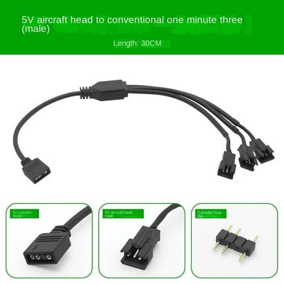 5V 3PIN 1 iki 1/2/3/4/5/6/8 Kompiuterio pagrindinės plokštės skirstytuvas Konvertavimo kabelis SM3P RGB ventiliatoriaus adapterio kištukinė/moteriška jungtis