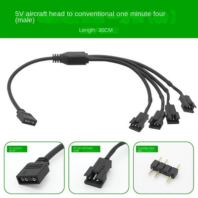5V 3PIN 1 iki 1/2/3/4/5/6/8 Kompiuterio pagrindinės plokštės skirstytuvas Konvertavimo kabelis SM3P RGB ventiliatoriaus adapterio kištukinė/moteriška jungtis