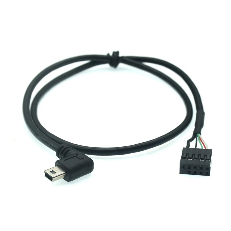 Kompiuterio pagrindinės plokštės 9 kontaktų į Mini USB įkrovimo duomenų kabelis DuPont 2,54 mm DuPont USB į MINI USB ekranuotas 90 laipsnių dešinysis kabelis