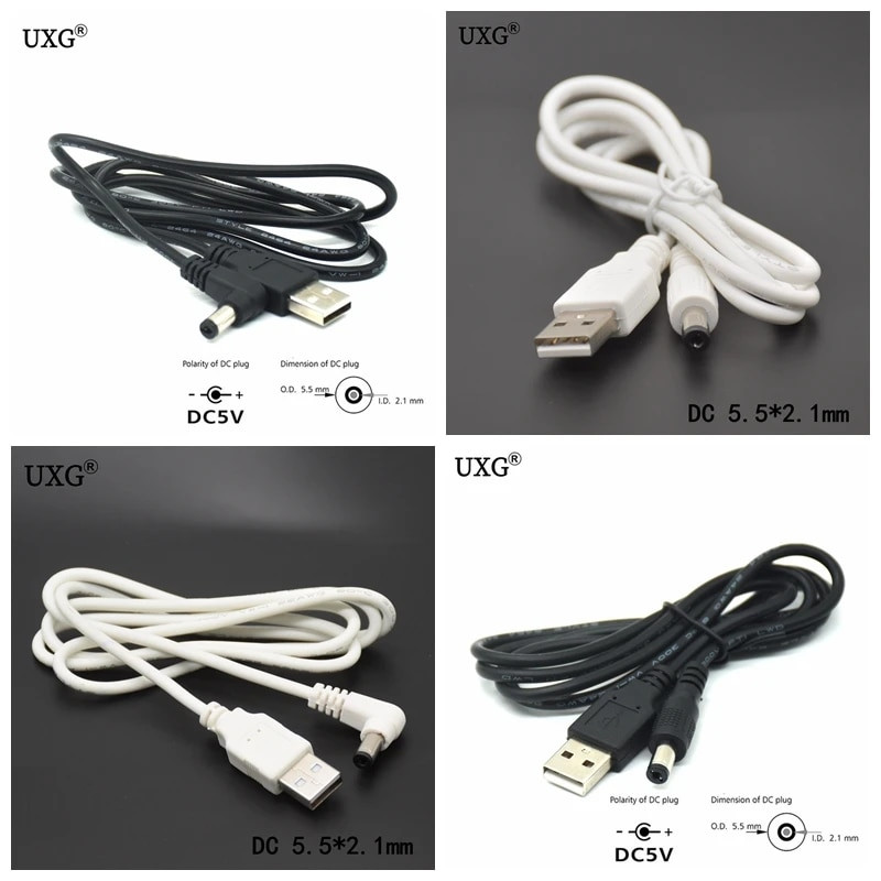 1db USB dugasz 5,5 mm x 2,1 mm 5,5*2,1 DC hordós csatlakozó tápkábel AC csatlakozó Átviteli csatlakozó Töltő interfész átalakító 1 m 2 m