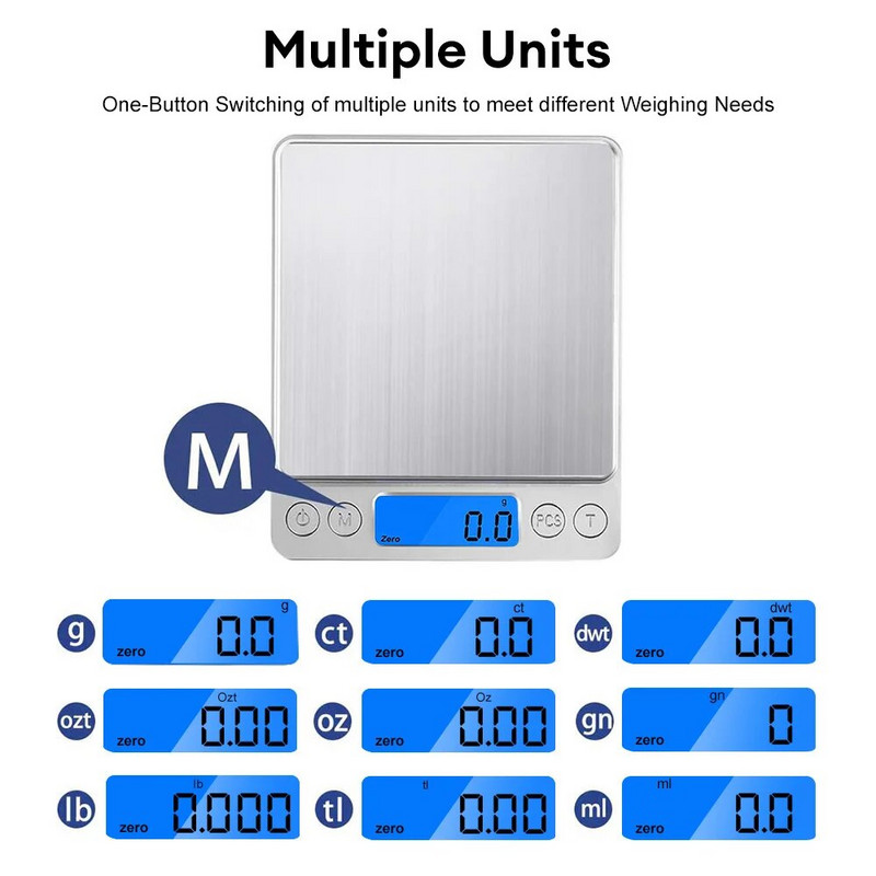 Skaitmeninės virtuvės svarstyklės 3000 g/ 0,1 g mažos papuošalų svarstyklės maisto svarstyklės Skaitmeninės gramų ir ozo skaitmeninės gramų svarstyklės su LCD / tara