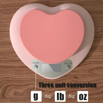 Ηλεκτρονική ζυγαριά κουζίνας 5 κιλά βάρος γραμμάρια Ψηφιακή ζυγαριά ακρίβεια Ακριβής ροζ σε σχήμα καρδιάς Φορητή ψηφιακή ζυγαριά τροφίμων LCD