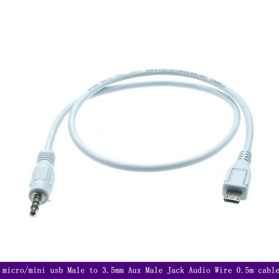 Mini USB - 3,5 mm-es Aux audiokábel 5 tűs Mini USB B dugasz és 3,5 mm-es Aux dugó jack audio vezeték 50 cm-es kábel