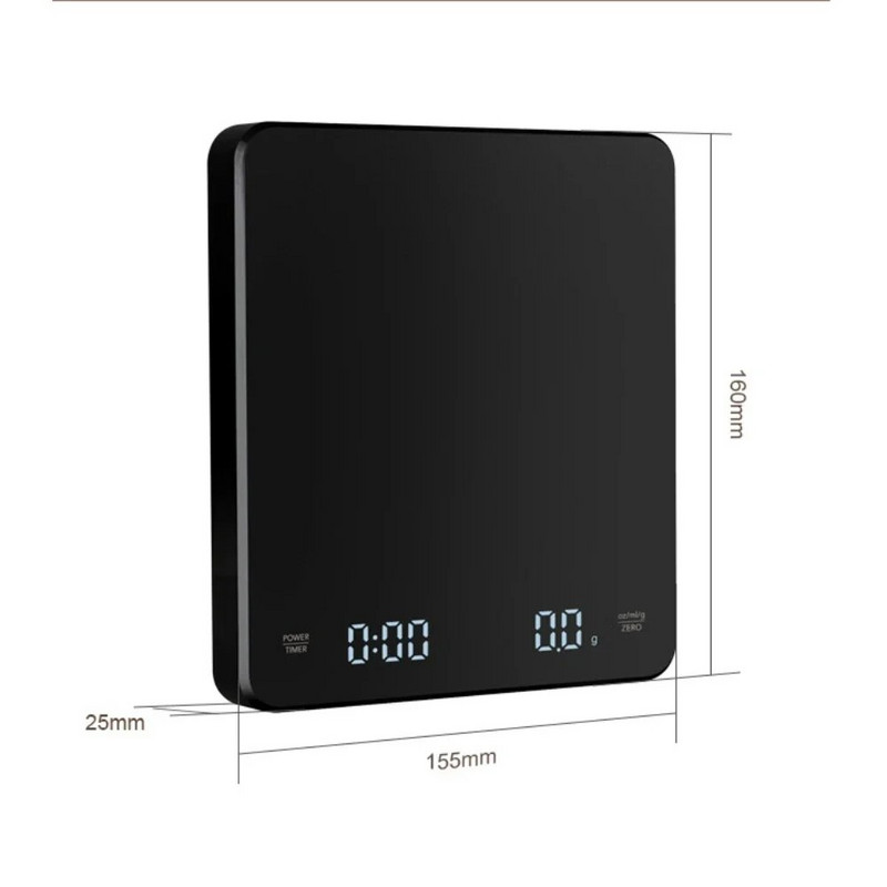 Skaitmeninės kavos svarstyklės su laikmačiu LED ekranu Espresso USB 3kg Maks.svoris 0,1g Didelio tikslumo matmenys oz/ml/g virtuvės svarstyklės