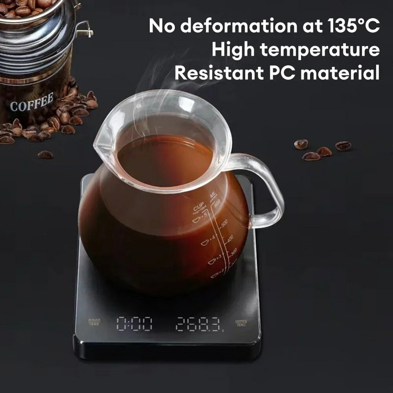 Skaitmeninės kavos svarstyklės su laikmačiu LED ekranu Espresso USB 3kg Maks.svoris 0,1g Didelio tikslumo matmenys oz/ml/g virtuvės svarstyklės