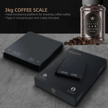Ζυγαριά κουζίνας Ηλεκτρονική ζυγαριά ακριβείας Μαύρη Ζυγαριά καφέ LED οθόνη Ψηφιακό εργαλείο βάρους 3kg/0,1g Αξεσουάρ κουζίνας