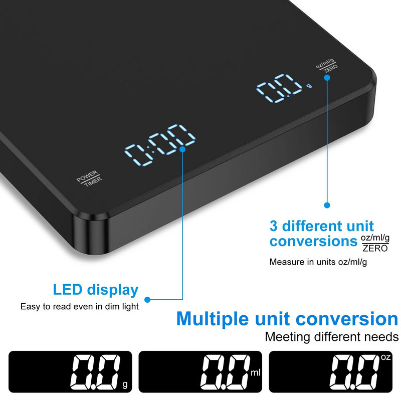 Kavos svarstyklės su laikmačiu Didelio tikslumo espreso dėklo svarstyklės Įkraunamos lašelinės espreso svarstyklės virtuvės svarstyklės šilumos izoliacijos padėklas