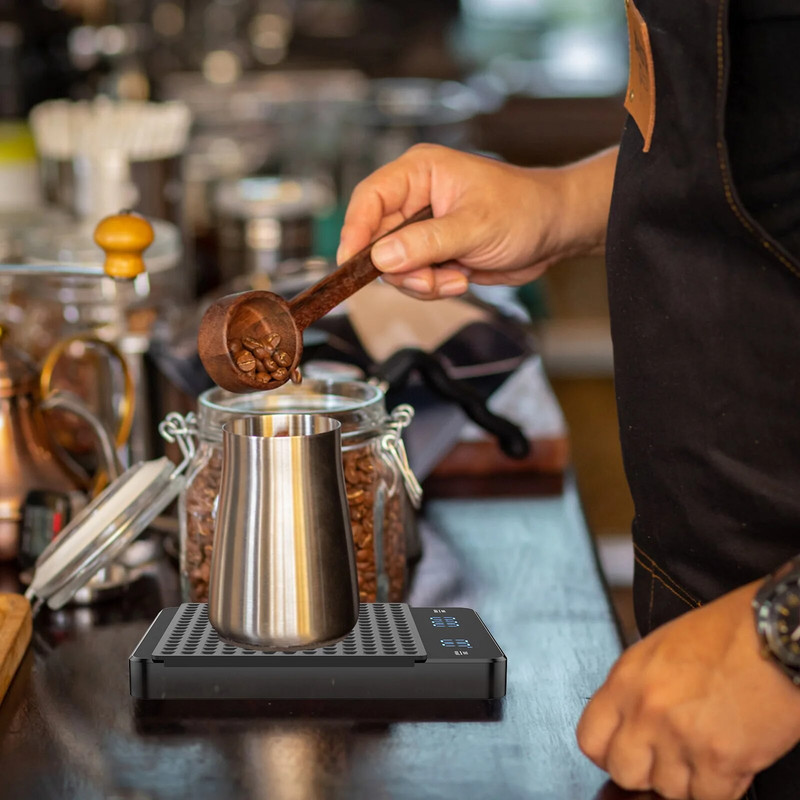 Kavos svarstyklės su laikmačiu Didelio tikslumo espreso dėklo svarstyklės Įkraunamos lašelinės espreso svarstyklės virtuvės svarstyklės šilumos izoliacijos padėklas