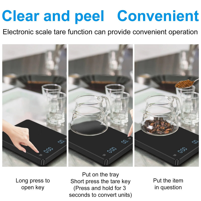 Kavos svarstyklės su laikmačiu Didelio tikslumo espreso dėklo svarstyklės Įkraunamos lašelinės espreso svarstyklės virtuvės svarstyklės šilumos izoliacijos padėklas