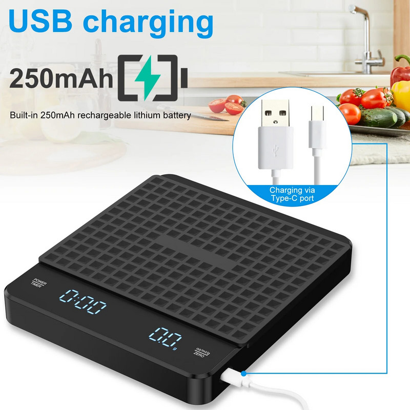 Kavos svarstyklės su laikmačiu Didelio tikslumo espreso dėklo svarstyklės Įkraunamos lašelinės espreso svarstyklės virtuvės svarstyklės šilumos izoliacijos padėklas