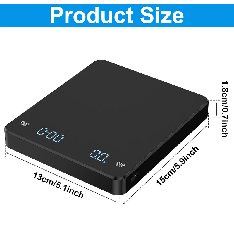 Kavos svarstyklės su laikmačiu Didelio tikslumo espreso dėklo svarstyklės Įkraunamos lašelinės espreso svarstyklės virtuvės svarstyklės šilumos izoliacijos padėklas