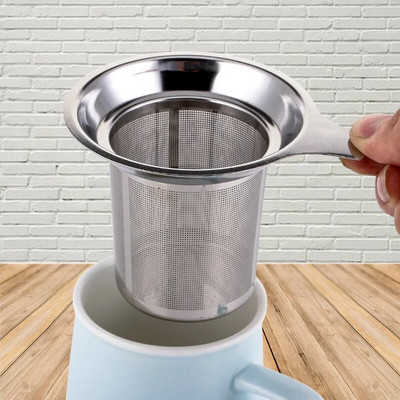Dvigubas arbatos infuzinis infuzinis infuzinis infuzija su dangteliu iš nerūdijančio plieno smulkaus tinklelio kavos filtro arbatinuko puodelio kabantis palaidų lapų arbatos sietelis