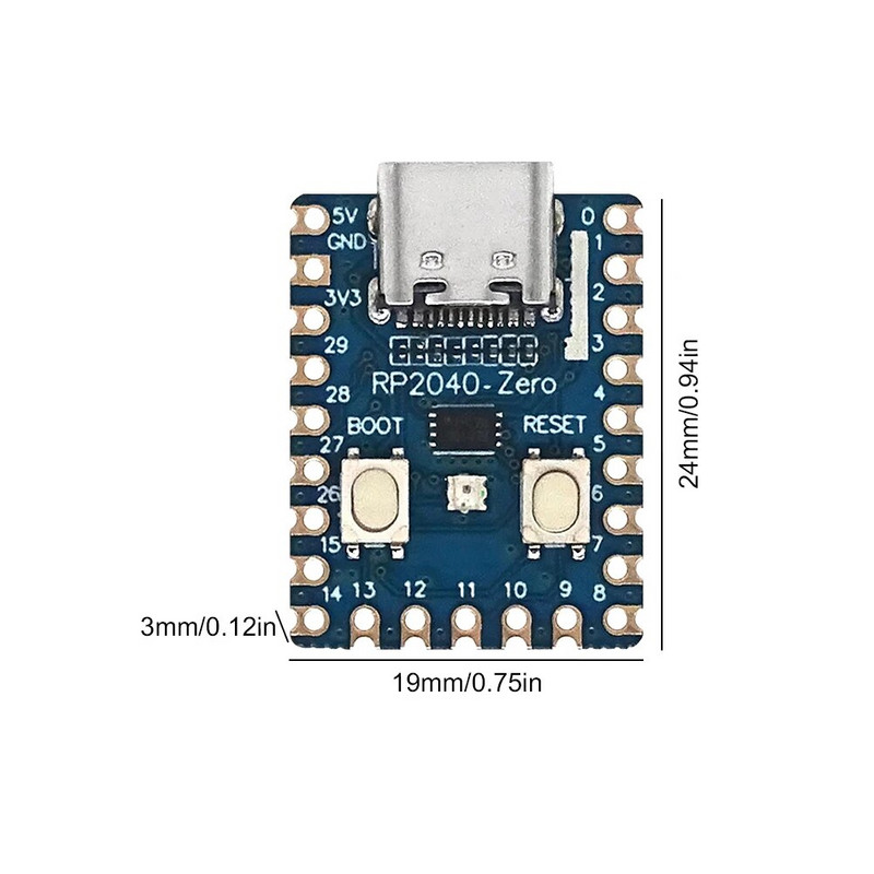 RP2040 Zero Dual Core plėtros plokštė, didelė saugykla, didelio našumo dviejų branduolių Cortex M0 + procesoriaus PICO plokštė, skirta Raspberry Pi