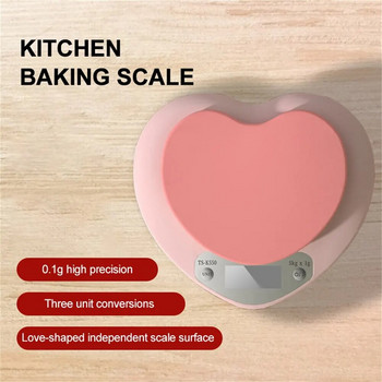 Електронна кухненска везна 5 кг Тегло в грама Цифров баланс Прецизен прецизен розов преносим дигитален кантар с форма на сърце
