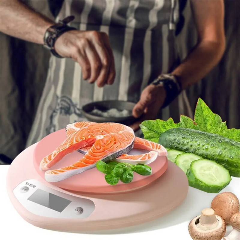Elektroninės virtuvės svarstyklės 5 kg Svoris Gram Skaitmeninis svarstyklės Tikslios Tikslios Rožinės Širdelės formos Maisto Nešiojamos Skaitmeninės Svarstyklės