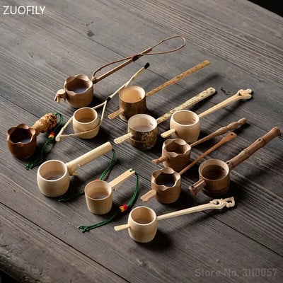 Bambusz Rattan Tea Infuserek Teaszertartási edények Hosszú nyelű Teaszűrők Tölcsér Kiegészítők Asztali dekor Teásszer Konyhai eszköz