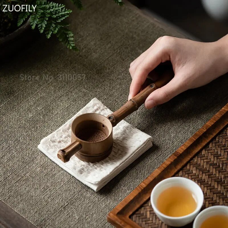 Infuzoare de ceai din bambus din ratan Ustensile pentru ceremonie a ceaiului Strectoare pentru ceai cu mâner lung Accesorii pentru pâlnie Decor pentru masă Veselă de ceai Instrument de bucătărie