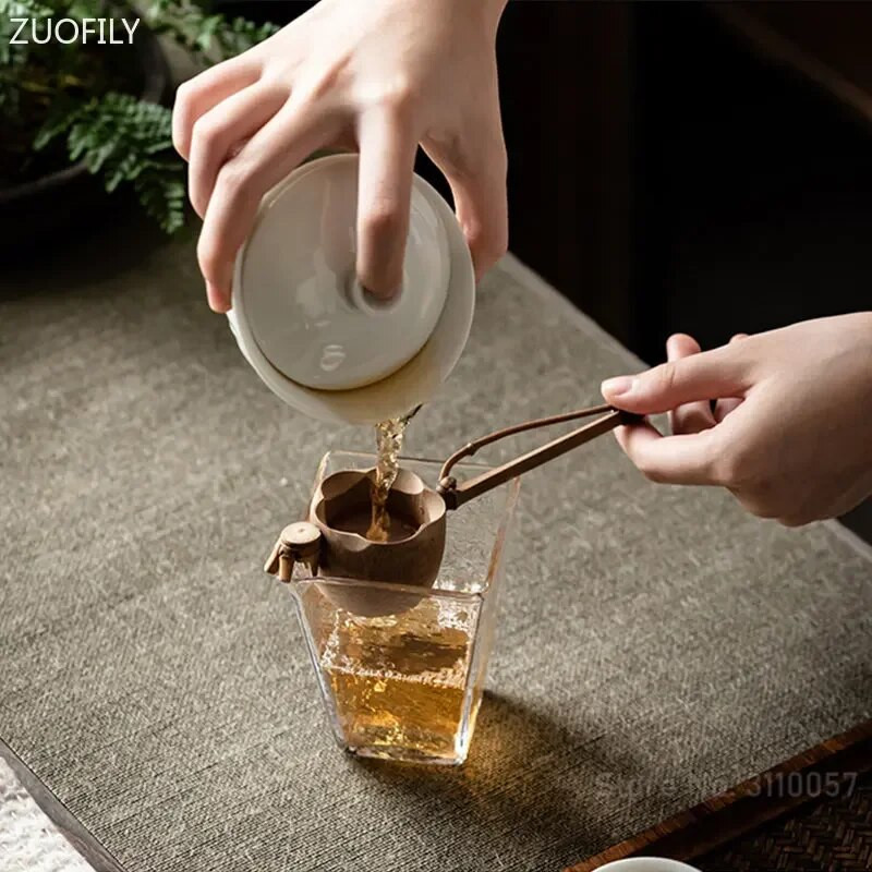 Infuzoare de ceai din bambus din ratan Ustensile pentru ceremonie a ceaiului Strectoare pentru ceai cu mâner lung Accesorii pentru pâlnie Decor pentru masă Veselă de ceai Instrument de bucătărie