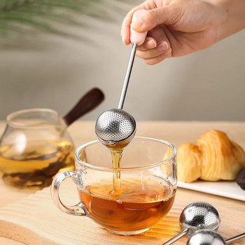 Въртяща се запарка за чай от неръждаема стомана Чайник Цедка за чай с подправки за насипен чай Фина мрежа Филтър за чай за многократна употреба Аксесоари за чай