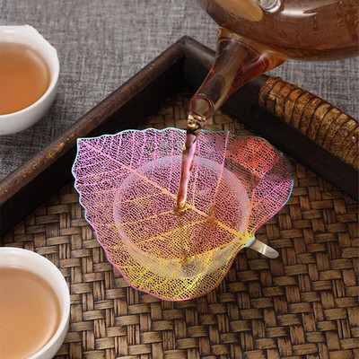 Нов розово златен черен цветен филтър за чай с листа от бодхи, форма на кухи листа, цедка за чай, кунг-фу чай, инфузер, съдове за напитки, притурка за чай