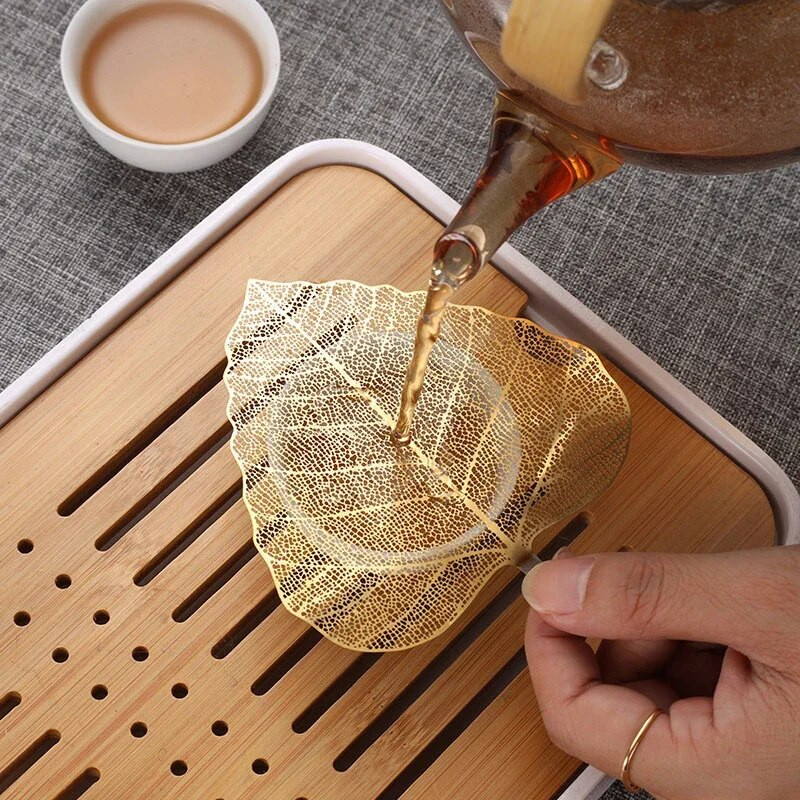 Naujas rožinio aukso juodas spalvingas Bodhi lapų arbatos filtras tuščiavidurių lapų formos arbatos sietelis Kung Fu arbatos infuzinis gėrimų indų arbatos įtaisas