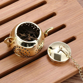 Инфузер за чай от неръждаема стомана Форма на чайник Метална цедка за чай с верига Филтър за билкови подправки Инструменти за чай за кухненски аксесоари