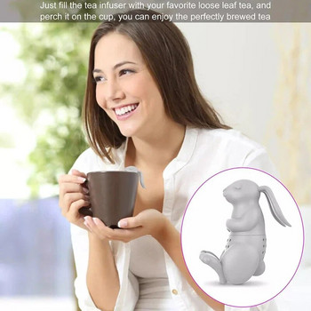 Творчески сладък заек във формата на заек Силиконова машина за чай за многократна употреба Забавна билкова торбичка за чай Филтър за кафе Дифузер Цедка за чай Аксесоари