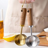 Linguriță de măsurare din oțel inoxidabil cu fund plat cu mâner din lemn Cupă de măsurare agățată 14 ml Instrumente de măsurare de bucătărie rezistente la rugină pentru coacere