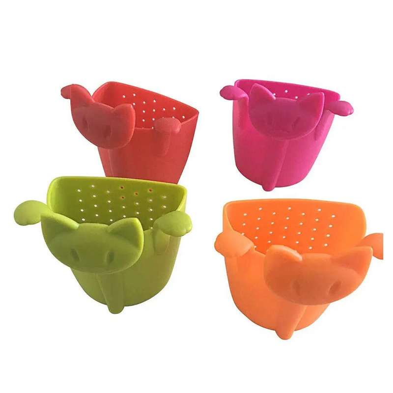 Kūrybingas mielas kačių arbatos sietelis arbatos užpiltuvas Maisto klasės silikoninis palaidų lapų puodelio sietelis, kabantis ant puodelio Linksmas animacinių filmų arbatos priedas