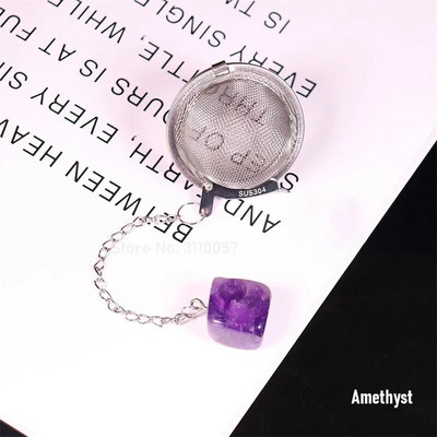 Új természetes kristály négyzet alakú kő 304 rozsdamentes acél tea infuser hálós szűrő láncos teaszűrővel teáskanna fűszer fűszer golyó