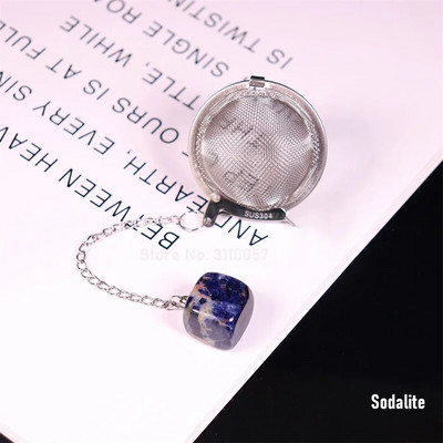 Új természetes kristály négyzet alakú kő 304 rozsdamentes acél tea infuser hálós szűrő láncos teaszűrővel teáskanna fűszer fűszer golyó