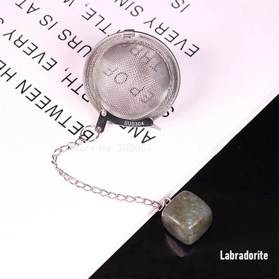 Új természetes kristály négyzet alakú kő 304 rozsdamentes acél tea infuser hálós szűrő láncos teaszűrővel teáskanna fűszer fűszer golyó