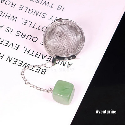 Új természetes kristály négyzet alakú kő 304 rozsdamentes acél tea infuser hálós szűrő láncos teaszűrővel teáskanna fűszer fűszer golyó