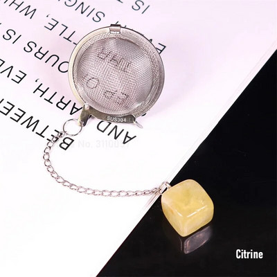 Új természetes kristály négyzet alakú kő 304 rozsdamentes acél tea infuser hálós szűrő láncos teaszűrővel teáskanna fűszer fűszer golyó