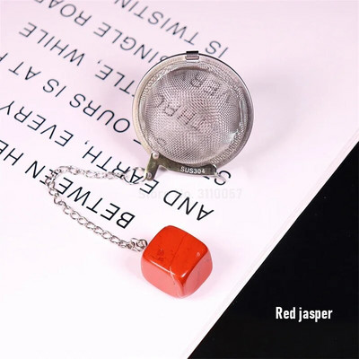 Új természetes kristály négyzet alakú kő 304 rozsdamentes acél tea infuser hálós szűrő láncos teaszűrővel teáskanna fűszer fűszer golyó