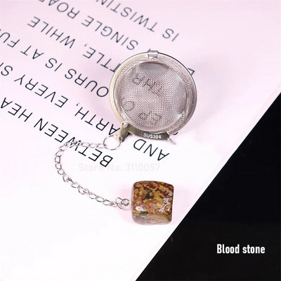 Új természetes kristály négyzet alakú kő 304 rozsdamentes acél tea infuser hálós szűrő láncos teaszűrővel teáskanna fűszer fűszer golyó