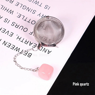 Új természetes kristály négyzet alakú kő 304 rozsdamentes acél tea infuser hálós szűrő láncos teaszűrővel teáskanna fűszer fűszer golyó